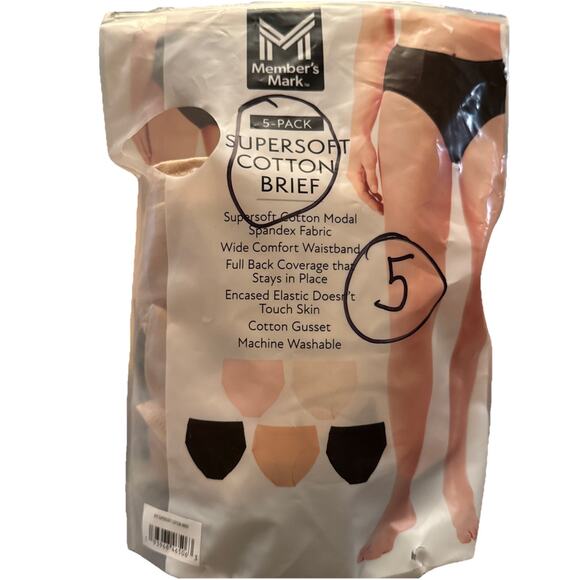 NEW Member's Mark Women's 5-Pack Super-Soft Cotton Brief Panties Size Large - Picture 1 of 4